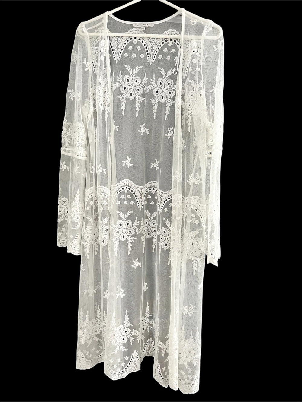 Haute Monde Off White Lace Duster Kimono Cardigan Boho Fairycore Size L